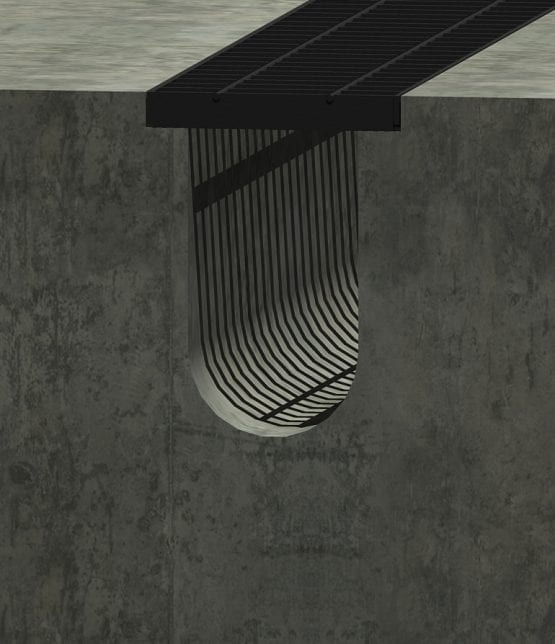 P1 MEGAMAX® Insta Pour® with Black Painted Steel Bar Grate Option and Radius Bottom 555x644